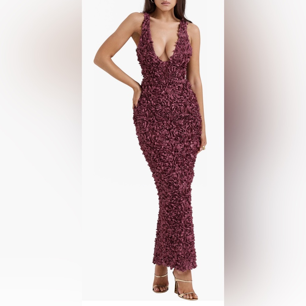 Carena Flower Appliqu Merlot Dress Nwot - image 1